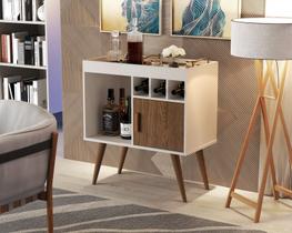 Buffet Aparador Paris Bar Drink com 1 Porta Nichos 4 Pés em Madeira Pés Palitos Espaço para até 3 Garrafa para Sala Cantinho do Café Offwhite/Freijó