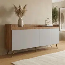 Buffet Aparador Retrô 4 Portas MDP Yescasa Freijó e Fumê 180cm Edi