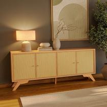 Buffet Aparador Retrô 4 Portas Palha Natural 100% MDF 180cm Marrom Carvalho Rose