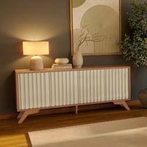 Buffet Aparador Retrô 4 Portas Ripadas 100% MDF 180cm Marrom Freijó/Off White Buffet Aparador Retrô 4 Portas Ripadas 100% MDF 180cm Marrom Freijó/Off White