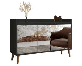 Buffet Aparador Retrô com Espelho Clássico 3 Portas Preto - MoveisAqui