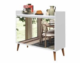 Buffet Aparador Retrô com Espelho Delux 2 Portas Branco Gloss - MoveisAqui