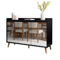 Buffet Aparador Retrô com Espelho Delux 3 Portas Preto - MoveisAqui