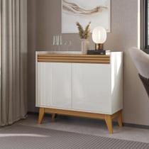 Buffet Aparador Ripado Com 2 Portas Monaco 92cm - Off White E Cedro