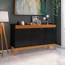 Buffet Aparador Ripado Com 3 Portas Monaco 136cm - Preto E Cedro Buffet Aparador Ripado Com 3 Portas Monaco 136cm - Preto E Cedro