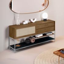 Buffet Aparador Sala de Jantar Agnes 2 Gavetas em Madeira Maciça Castanho Metal Champagne