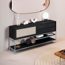 Buffet Aparador Sala de Jantar Agnes 2 Gavetas em Madeira Maciça Ébano Metal Champagne