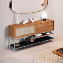 Buffet Aparador Sala de Jantar Agnes 2 Gavetas em Madeira Maciça Mel Metal Champagne