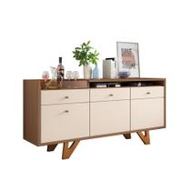 Buffet Aparador Sollare com Bandeja Lateral Pés em Madeira MDP/MDF Castanho/Off White G26 - HB Móveis