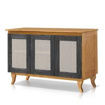 Buffet Aparador tela 3 Portas Madeira Maciça Deltan Imbuia com Preto Lavado - Atraente Móveis