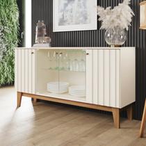 Buffet Aparador Tifany 4 Portas de Vidro 150,5cm em MDP com Detalhes Ripados Off White Nature Bege