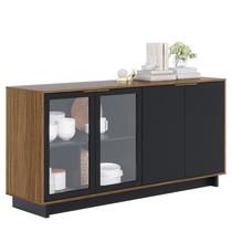 Buffet Aparador Vitória 4 Portas Noce Milano/Preto - PR Móveis Buffet Aparador Vitória 4 Portas Noce Milano/Preto - PR Móveis