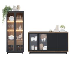 Buffet Aparador Vitória com Cristaleira Guanabara Noce Milano/ Preto Fosco - Colibri Buffet Aparador Vitória com Cristaleira Guanabara Noce Milano/ Preto Fosco - Colibri