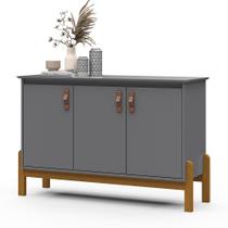Buffet Armário Organizador Aparador Balcão Sonetto 3 Portas Puxador em Couro p/Sala Jantar Estar - Cinza Buffet Armário Organizador Aparador Balcão Sonetto 3 Portas Puxador em Couro p/Sala Jantar Estar - Cinza