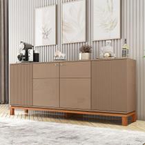 Buffet Átomo 179,4cm com 4 Portas Ripadas Pés Cavalete MDP Sued/Freijo G11 - Gran Belo