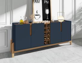 Buffet Balcão Adega Aparador Sala de Jantar e Estar Clássico Luxo Pé em Madeira Maciça Lizz 4 Portas 1,90m - Azul Cobalto/Cedro