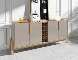 Buffet Balcão Adega Aparador Sala de Jantar e Estar Clássico Luxo Pé em Madeira Maciça Lizz 4 Portas 1,90m - Offwhite/Cedro