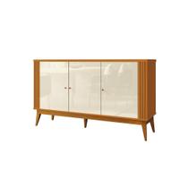 Buffet Balcão AG 1.40m Ripado Modelo Retrô 3 Portas Cor Cedro / Off White