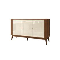 Buffet Balcão AG 1.40m Ripado Modelo Retrô 3 Portas Cor Nogueira / Off White