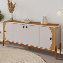 Buffet Balcão Aparador 4 Portas 1,81m Pés Madeira Maciça Tampo Chanfrado Selene Off White/Cinamomo