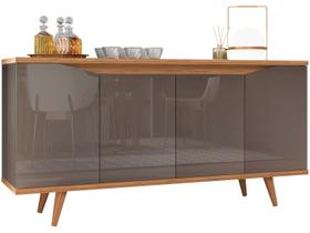Buffet Balcão Aparador Sala de Jantar Luxo Moderno Pés estilo Retrô Grace 4 Portas - Cinza Pérola/Noce