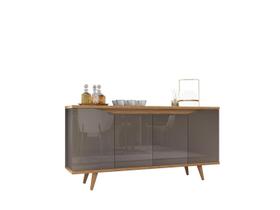 Buffet Balcão Aparador Sala de Jantar Luxo Moderno Pés estilo Retrô Grace 4 Portas - Cinza Pérola/Noce Buffet Balcão Aparador Sala de Jantar Luxo Moderno Pés estilo Retrô Grace 4 Portas - Cinza Pérola/Noce