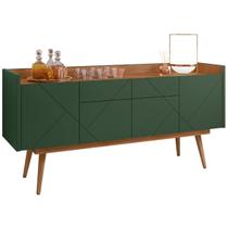 Buffet Balcão Aparador Sala de Jantar Luxo Retrô Veneza 4 Portas 2 Gavetas - Cedro/Verde Oliva