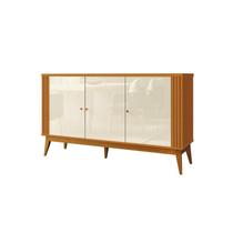 Buffet Balcão AR 1.40m 3 Portas Estilo Retrô Cor Cedro Off White