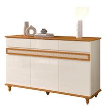 Buffet Balcão AR 1.40m Com Acabamento frontal em Ratan 3 Portas Cor Off White / Cedro