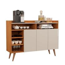 Buffet / Balcão / Bancada / Aparador CEL Estlo Retrô com Pés em Madeira Natural Pintura UV Acabamento em Alto Relevo 3 Portas com Dobradiças Cor Natur