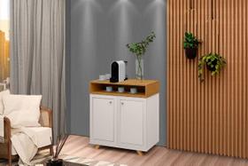 Buffet / Balcão / Bancada / Aparador ST Modelo Retrô Com Pés em Madeira 2 Portas com Detalhe A Lazer e Puxadores cromados Cor Off White/Nature