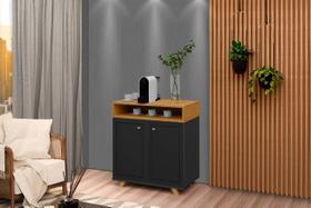 Buffet / Balcão / Bancada / Aparador ST Modelo Retrô Com Pés em Madeira 2 Portas com Detalhe A Lazer e Puxadores cromados Cor Preto/Nature