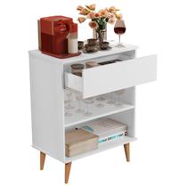 Buffet / Balcão BI Estilo Retrô Com Pés em Madeira Maciça Cor Branco