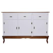 Buffet Balcão de Cozinha de Madeira Luís XV 146 cm com 3 Portas e 3 Gavetas - Laca Branca com Imbuia - 1039