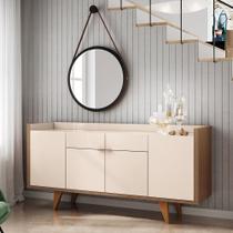Buffet Balcão Decorativo Albâni Pés Madeira Sala de Jantar MDP/MDF Off White/Castanho G26 - Gran Belo