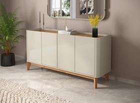Buffet / Balcão FL 1.60m 4 Portas Estilo Retrô Cor Off White / Cumaru
