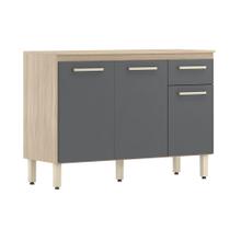 Buffet Balcão Gabinete Com Tampo 120 cm 3 Portas Avena/ Grafito