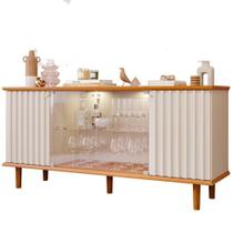 Buffet Balcão Janice 4 Portas MDF com LED Off White Milani Movelaria Buffet Balcão Janice 4 Portas MDF com LED Off White Milani Movelaria