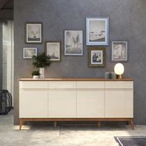 Buffet Balcão MAG 1.90m Estilo Retrô 4 Portas Cor Off White / Nogueira