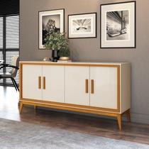 Buffet Balcão UN Modelo Retrô Acabamento Com Molduras 4 Portas Cor Cedro / Off White