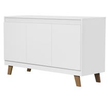 Buffet Bela 3 Portas Balcão Moderno Pé Madeira Maciça Sala Cozinha Cantinho Café Adega Aparador Organizador com Prateleiras Branco ou Freijo