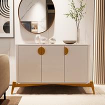Buffet Buriti com Puxador e Pés em Madeira Maciça Bege/Offwhite