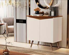 Buffet Cantinho do Café Encanto 2 portas com pés estilo retrô palito - Off White com Freijó