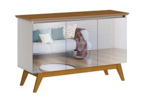 Buffet Classic 3 Portas Off White com Freijó e Espelho - Imcal Móveis