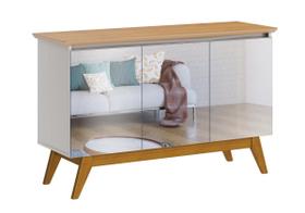 Buffet Classic 3 Portas Off White com Nature e Espelho - Imcal Móveis