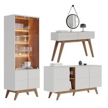 Buffet Cristaleira e Aparador Rebeca com Espelho Adnet 67cm C05 Off White/Freijó - Mpozenato