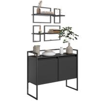 Buffet de Design Industrial com Prateleiras Preto