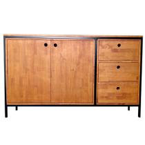 Buffet de Madeira Estilo Industrial com Ferro e Madeira Pinus - Com 3 Gavetas e 1 Nicho com 1 Prateleira