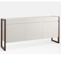Buffet de Madeira Quadro 180 cm com 4 Portas e 3 Gavetas - Laca Off White e Pés Tabaco