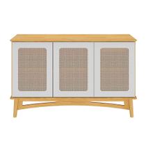 Buffet de Madeira Veneza 146 cm com 3 Portas em Rattan e 1 Gaveta Interna - 6005 Buffet de Madeira Veneza 146 cm com 3 Portas em Rattan e 1 Gaveta Interna - 6005